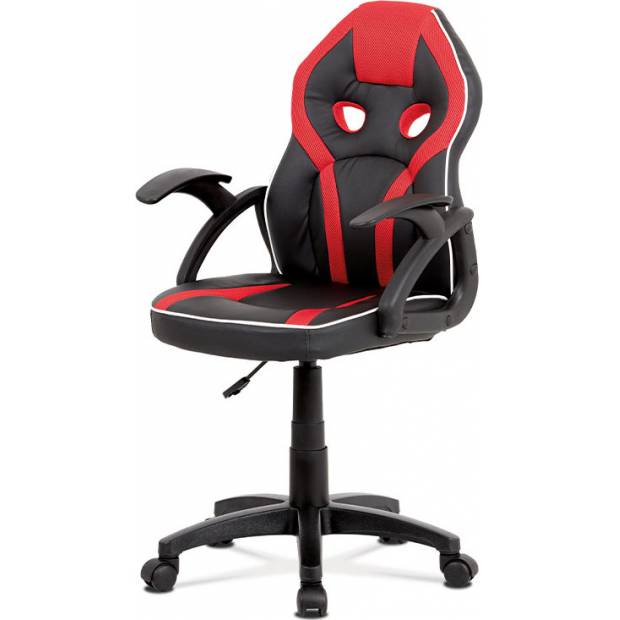 Kancelářská židle, černá ekokůže+červená MESH, výškově nast, plast kříž KA-N664 RED Art