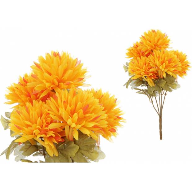 Chryzantémy, puget, 5 hlav, barva žluto-oranžová. Květina umělá. NL0102-ORANGE Art