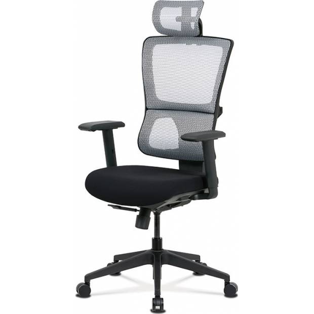 Kancelářská židle, černá látka+bílá síťovina, synchronní mech., plastový kříž KA-M04 WT Art