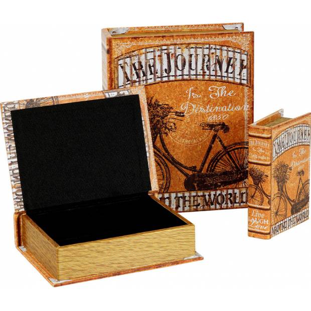 Krabička ve tvaru knihy dřevěná potažená plátnem s potiskem , sada 3 kusy FK3016 Art