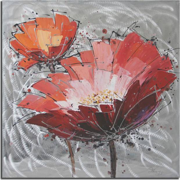 Obraz - červený květ , ruční olejomalba s kovovými exekty DOR039 Art