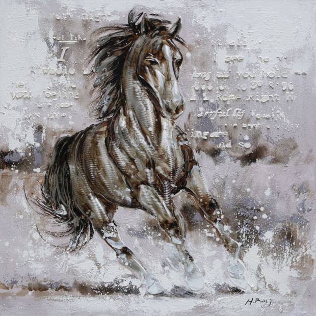 Obraz - kůň, ruční olejomalba s kovovými exekty DOR048 Art
