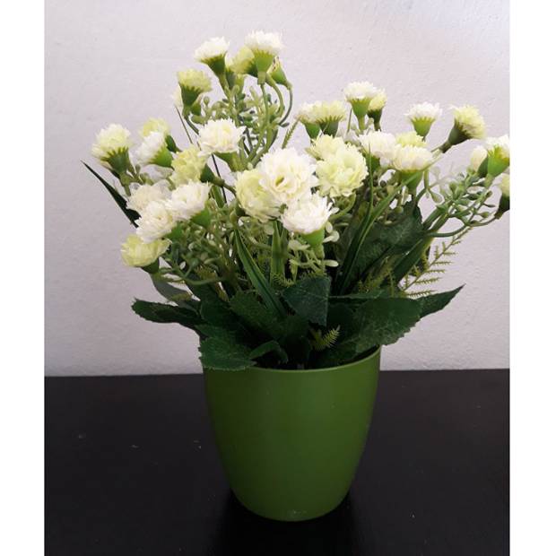 Mini karafiáty v plastovém květináči, barva bílá 1-0176A Art