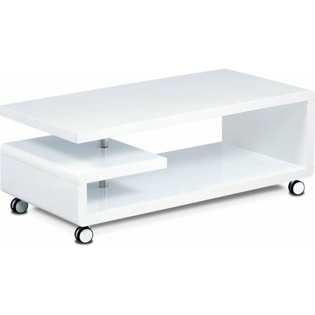 Konferenční stolek 115x60x45, bílá MDF vysoký lesk, chrom, 4 kolečka AHG-618 WT Art