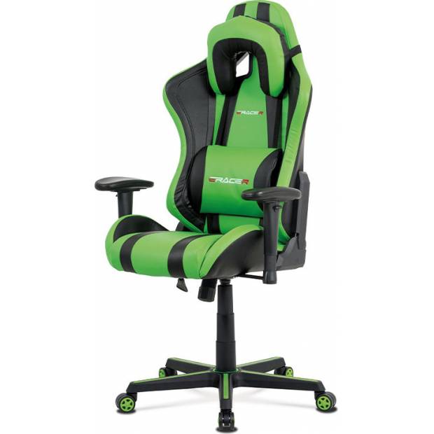 Kancelářská židle, zelená+černá ekokůže, houpací mech., plastový kříž KA-V609 GRN Art