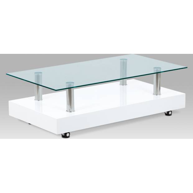 Konferenční stolek 110×60×35 bílý vysoký lesk / sklo čiré AF-2032 WT Art