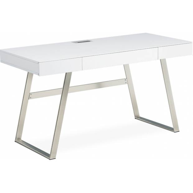 Kancelářský stůl 140x60, MDF, bílý matný lak, broušený nikl, 3 šuplíky APC-601 WT Art