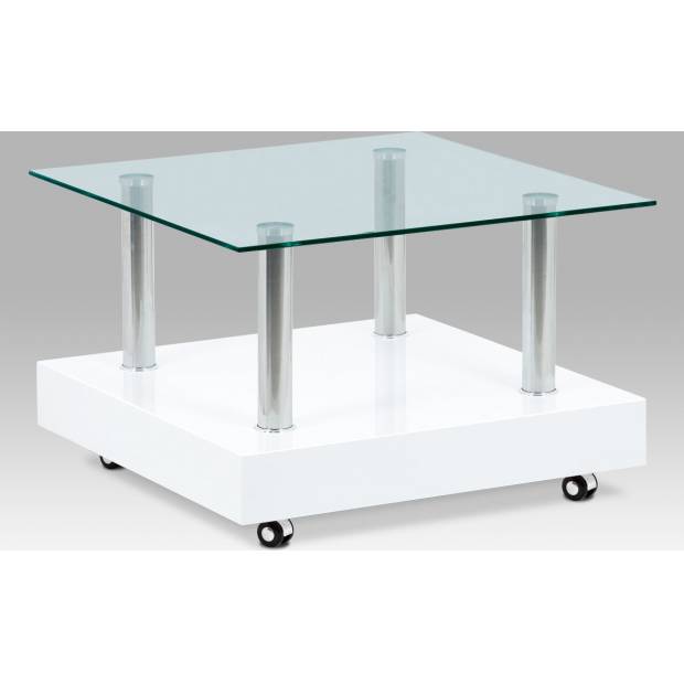 Konferenční stolek 70×70×45, bílý vysoký lesk / sklo čiré AF-2033 WT Art