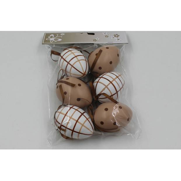 Vajíčko plastové béžové 6 cm, dekorační na zavěšení, cena za sadu 6 kusů VEL5024 Art