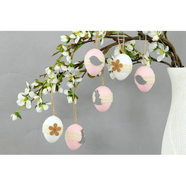 Vajíčka plastová 6 cm, dekorace na zavěšení s dekorem kytičky, 6 kusů v sáčku, cena za 1 sáček VEL810481 Art