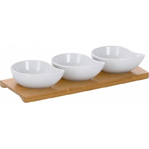 Servírovací misky PHILIPA 4ks, porcelán/bambus, 26x10x4,5cm - Kela