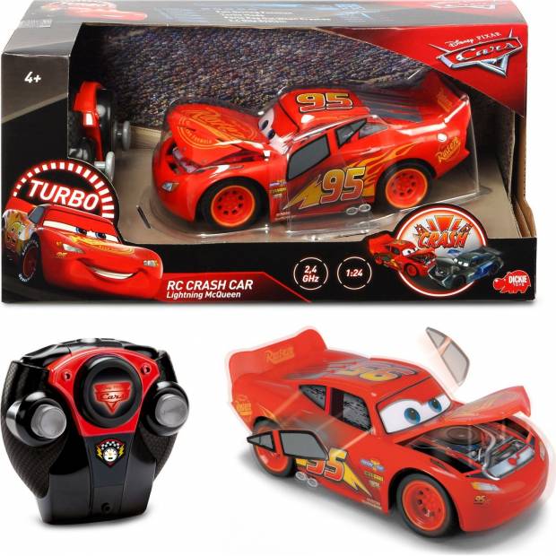 RC Cars 3 Blesk McQueen Crazy Crash 1:24, 2kan D 3084018 Dickie