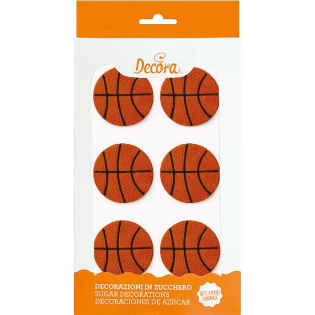 Cukrové zdobení na dort basketbalový míč 4,5cm 6ks - Decora