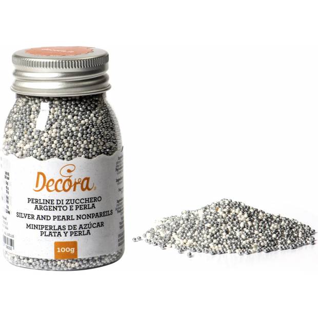 Cukrové zdobení mini perličky 1,5mm bílo stříbrné 100g - Decora