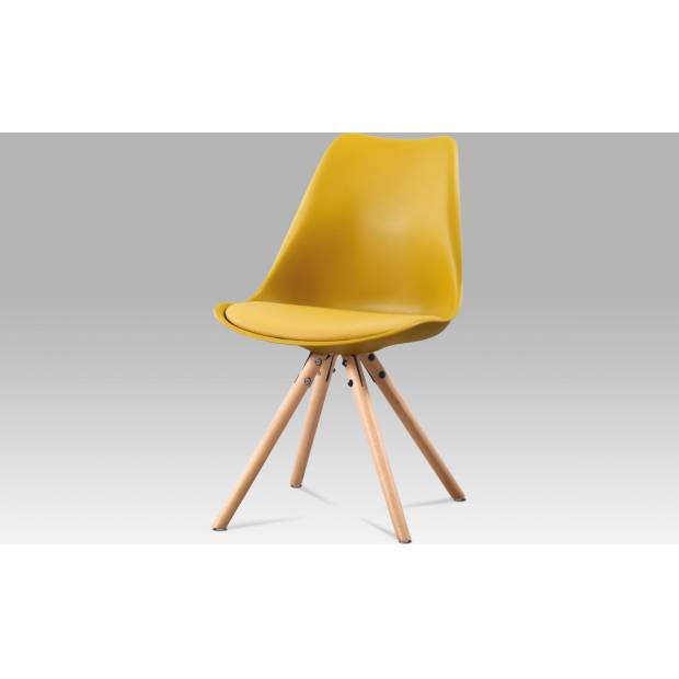 Jídelní židle, žlutá plast + ekokůže, masiv buk CT-233 YEL Art