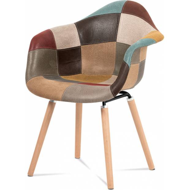 Jídelní židle, vícebarevná látka patchwork, masiv buk, kov černý CT-728 PW3 Art
