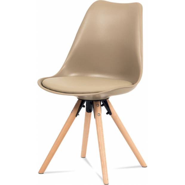 Jídelní židle, cappuccino plast+ekokůže, nohy masiv buk + rám černý kov CT-805 CAP Art