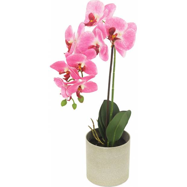 Orchidea v betonovém květnáči, barva světlě růžová.  Květina umělá. VK-1252 Art