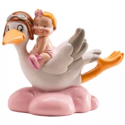 Figurka na dort holčička a letící čáp na mráčku 10cm - Dekora