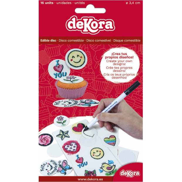 16ks koleček bílého fondánového jedlého papíru 3,4cm pro kreslení jedlým fixem - Dekora