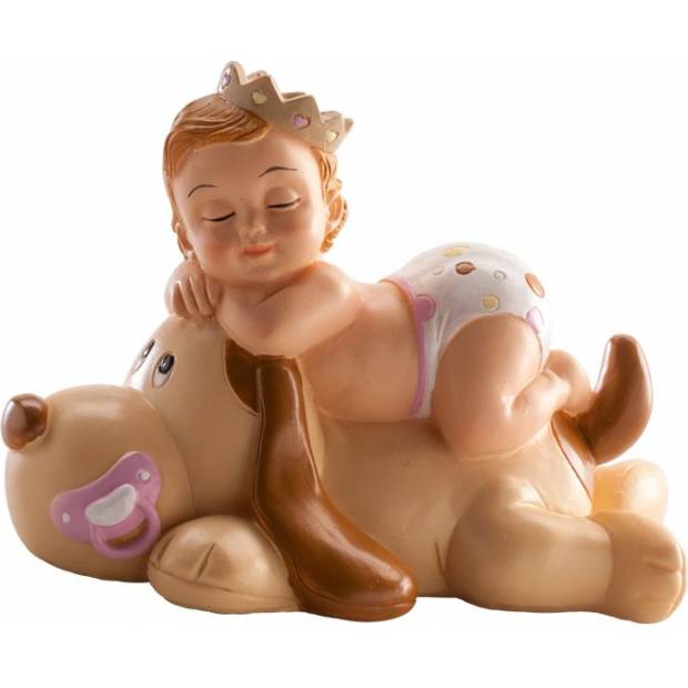 Figurka na dort spící miminko holčička na pejskovi - Dekora