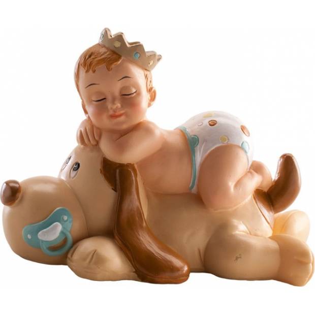 Figurka na dort spící miminko chlapeček na pejskovi - Dekora