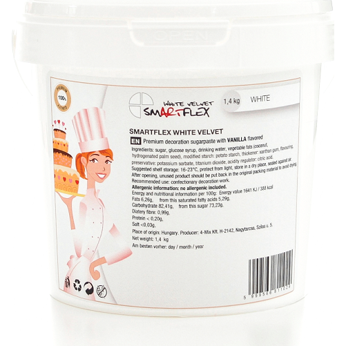 Smartflex WHITE Velvet Vanilka 1,4 kg (Potahovací a modelovací hmota na dorty) - Smartflex Velvet