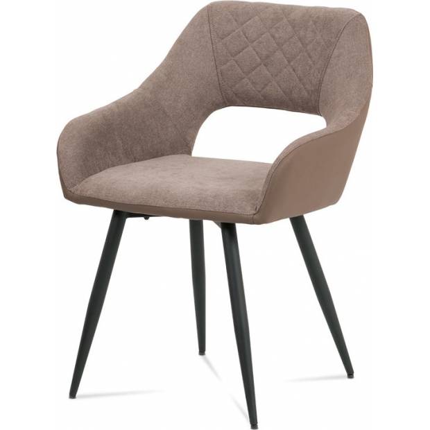 Jídelní židle - kombinace lanýžové látky a ekokůže, kovová čtyřnohá podnož, černý matný lak HC-221 LAN2 Art