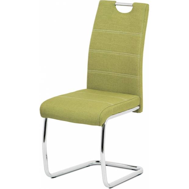 Jídelní židle, potah olivově zelená látka, kovová chromovaná pohupová podnož HC-482 GRN2 Art