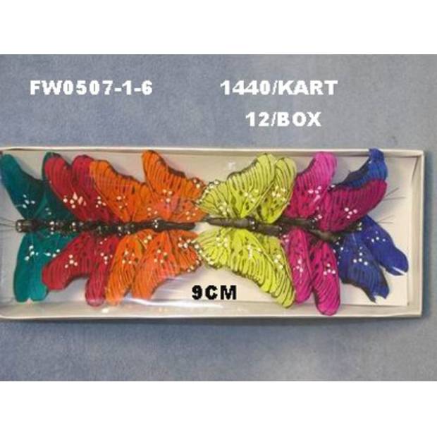 Dekorační motýl 9cm, mix barev. Cena za 12ks. FW0507-1-6 Art