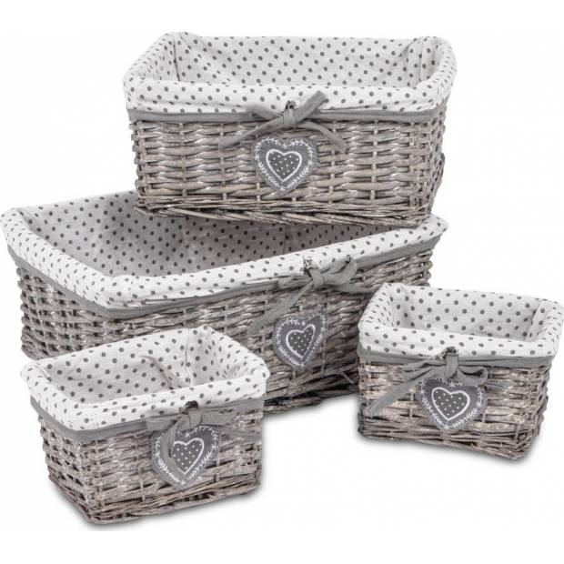Košík, proutěná dekorace s látkou, sada 4 kusů PRT131 Art