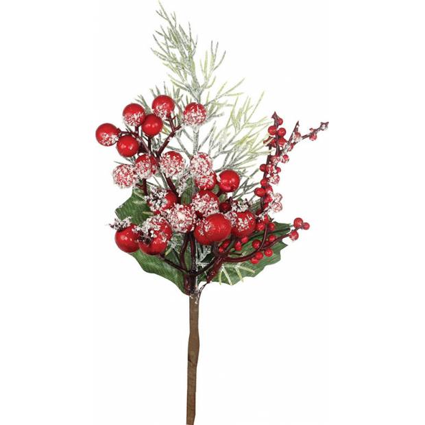 Větvička se šípky a červenými jeřabinami, ojíněná  vánoční přízdoba ,umělá dekorace VP1925 Art