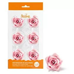 Cukrové růže velké růžové 6ks 5cm - Decora