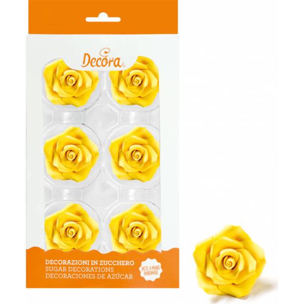 Cukrové růže velké žluté 6ks - Decora