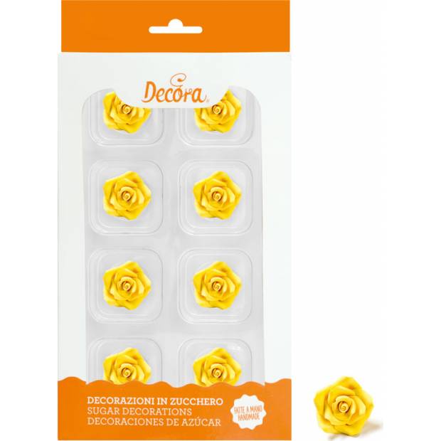 Cukrové růže malé žluté 8ks - Decora