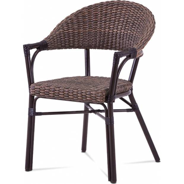 Zahradní židle, hnědý umělý ratan, kov, hnědočerný lak AZC-120 BR Art