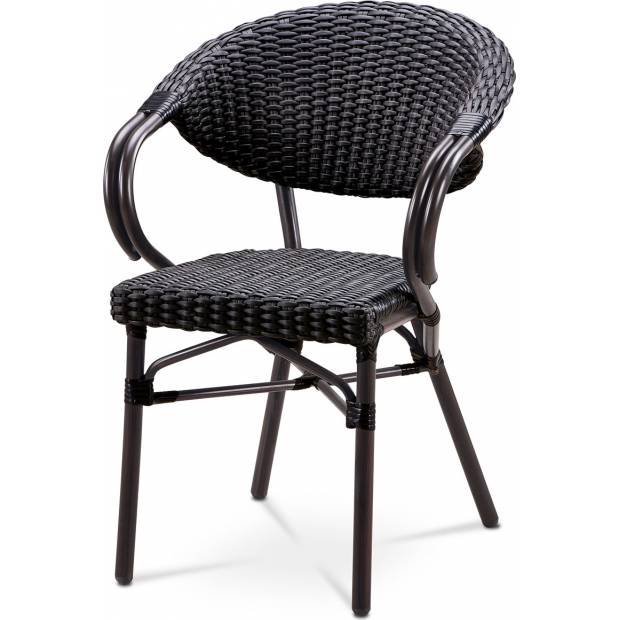 Zahradní židle, černý umělý ratan, kov, hnědočerný lak