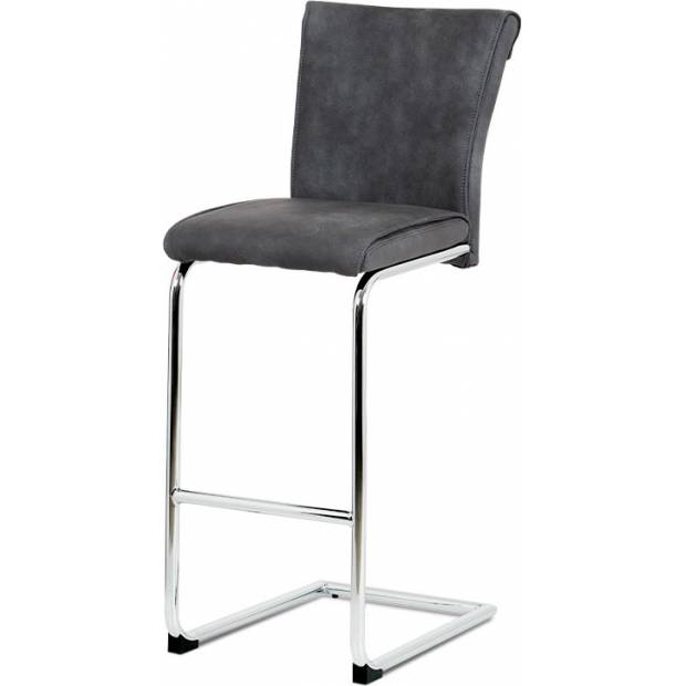Barová židle, šedá ekokůže v dekoru vintage kůže, chromovaná pohupová podnož BAC-192 GREY Art
