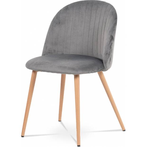 Jídelní židle - šedá sametová látka, kovová podnož, 3D dekor buk CT-381 GREY4 Art