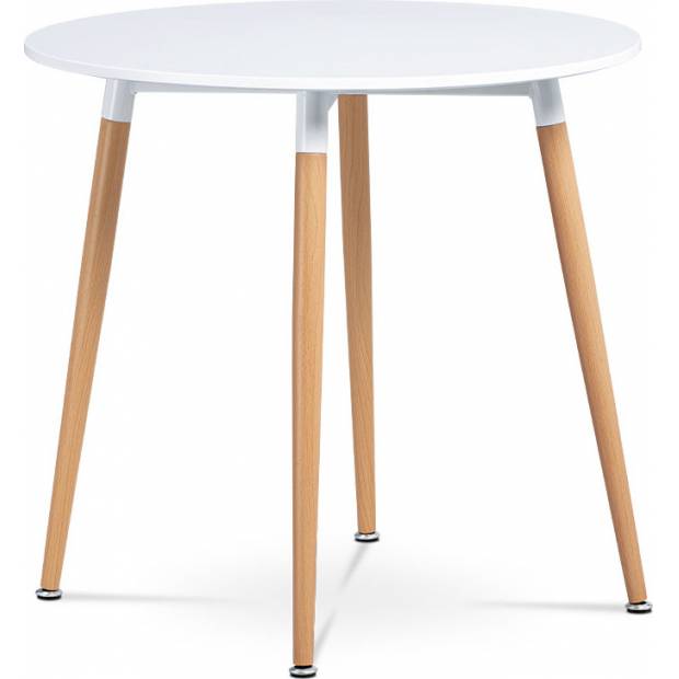 Jídelní stůl pr.80 cm, bílá matná MDF, kov buk + chrom DT-608 WT Art