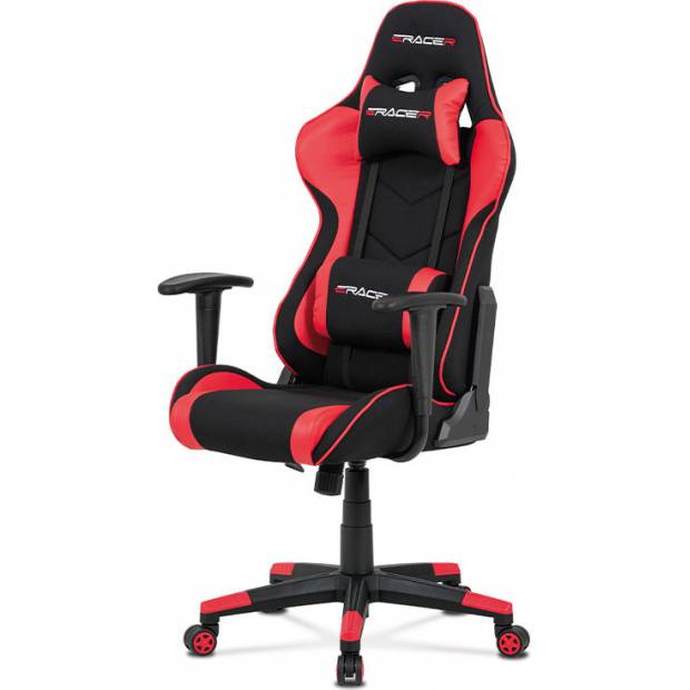 Kancelářská židle, červená ekokůže + černá látka, houpací mech., plastový kříž KA-V608 RED Art