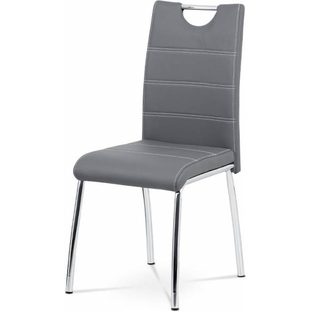 Jídelní židle - šedá ekokůže s bílým prošitím, kovová čtyřnohá podnož AC-9920 GREY Art