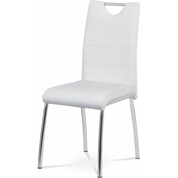 Jídelní židle - bílá ekokůže s bílým prošitím, kovová čtyřnohá podnož AC-9920 WT Art