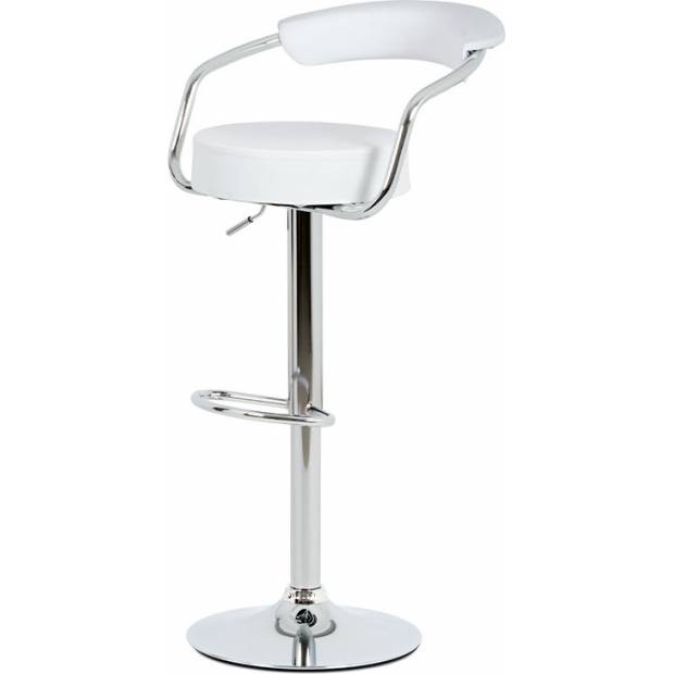 Barová židle, bílá ekokůže, chromová podnož, výškově nastavitelná AUB-442 WT Art