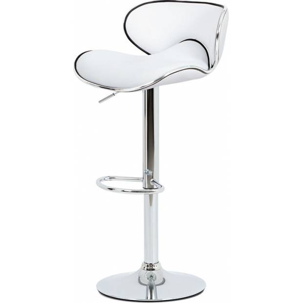 Barová židle, bílá ekokůže, chromová podnož, výškově nastavitelná AUB-455 WT Art
