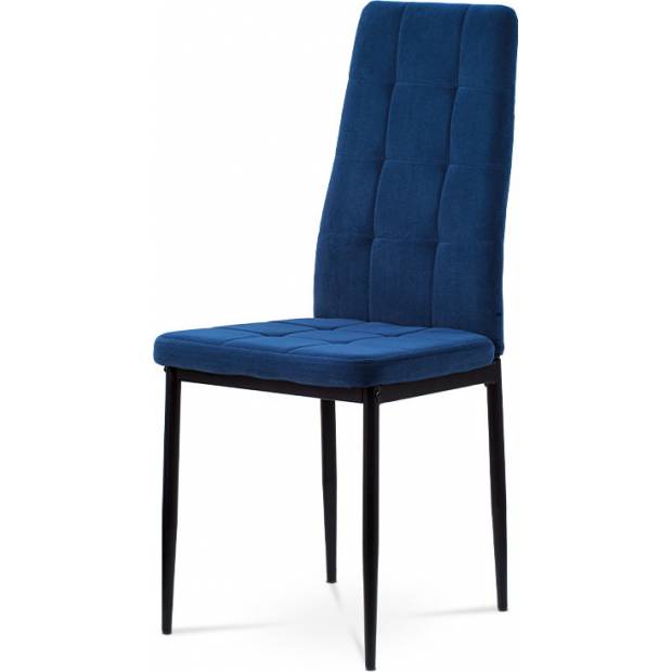 Jídelní židle, modrá sametová látka, kovová čtyřnohá podnož, černý matný lak DCL-395 BLUE4 Art