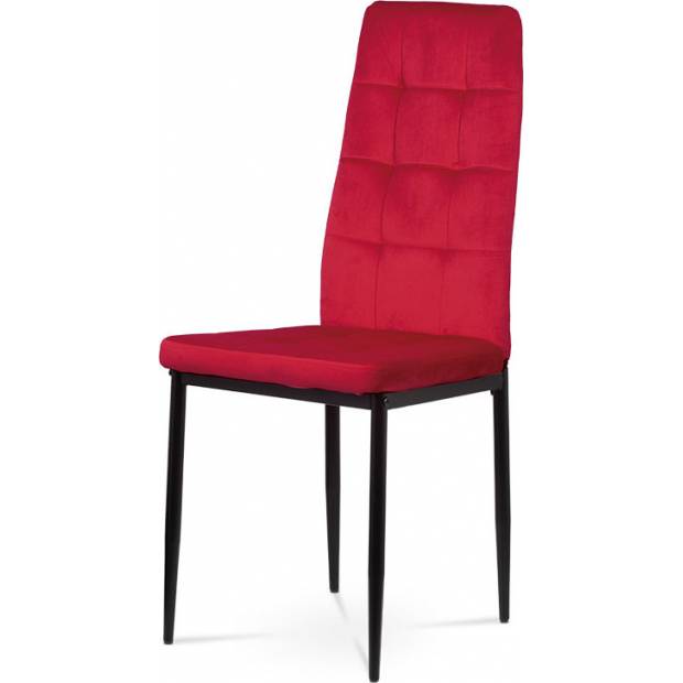 Jídelní židle, červená sametová látka, kovová čtyřnohá podnož, černý matný lak DCL-395 RED4 Art