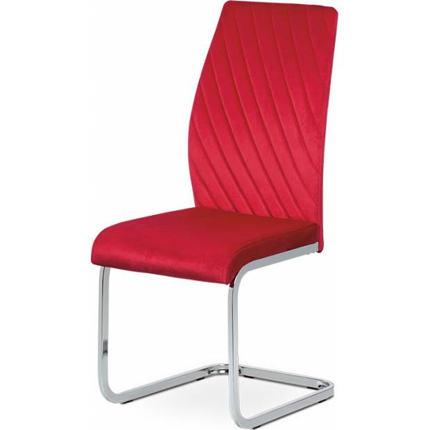Jídelní židle, červená sametová látka, kovová pohupová chromovaná podnož DCL-442 RED4 Art