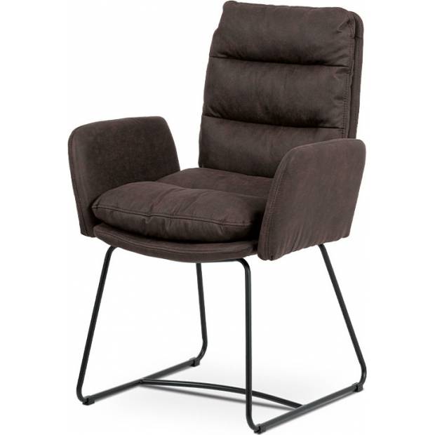 Jídelní židle, hnědá látka, kov černý matný, pevné područky HC-461 BR2 Art