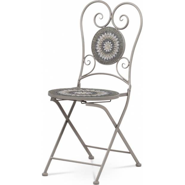 Zahradní židle, keramická mozaika, kov, šedý lak (designově ke stolu JF2219) JF2220 Art